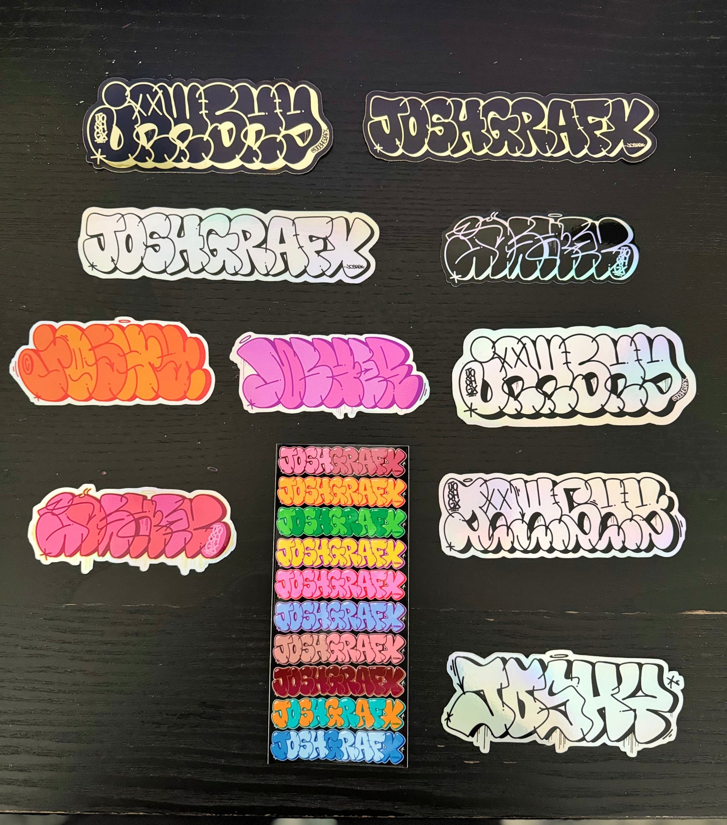 JOSHGRAFX holographic stickers close-up