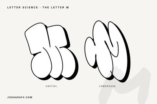 The graffiti letter M drawn as throw-up characters by JOSHGRAFX